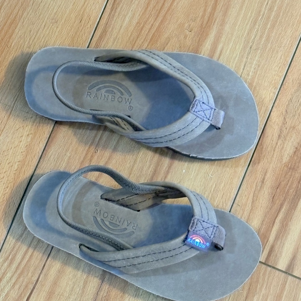 Rainbow Brown Leather Flip Flop Sandals.